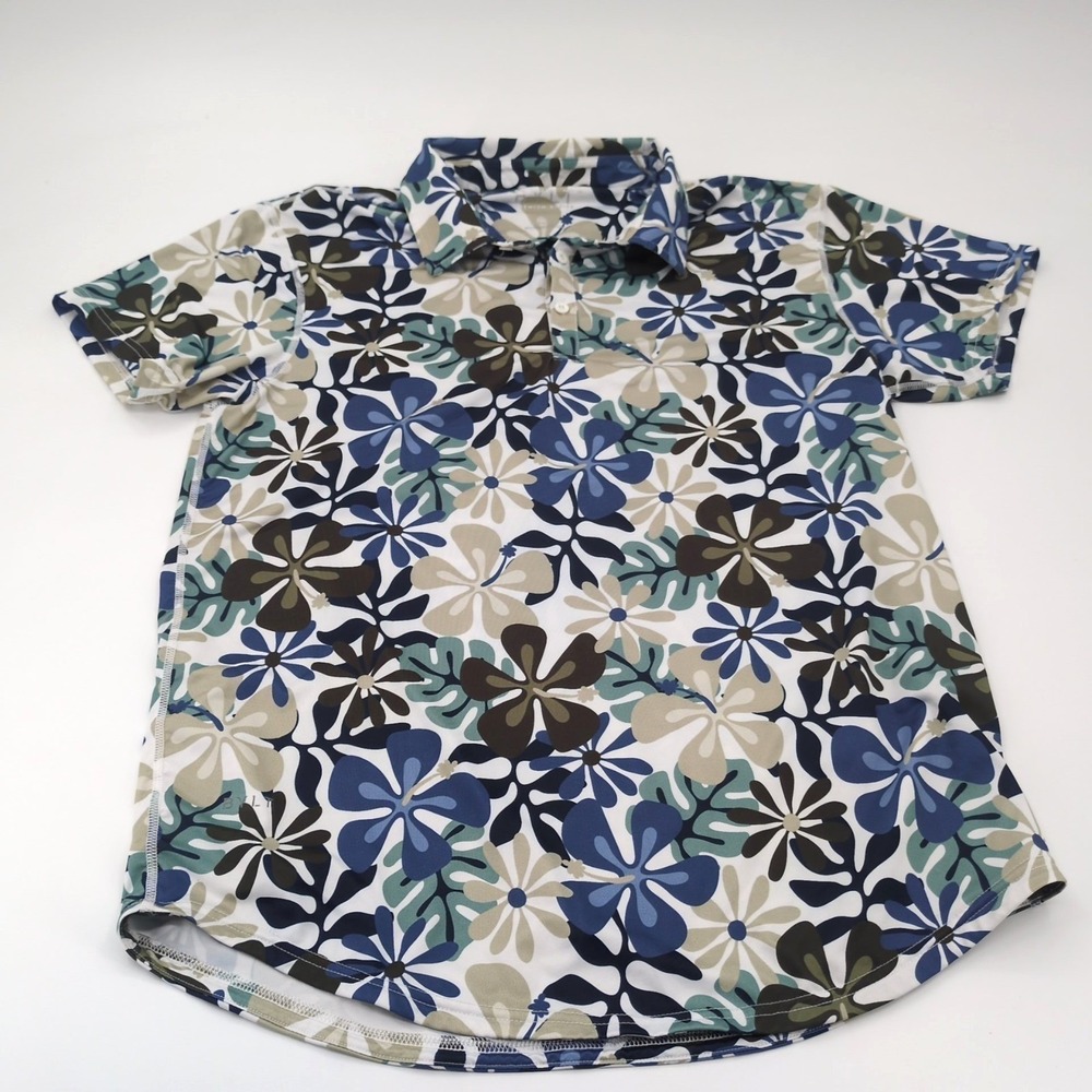BYLT Premium Basics Men's Large Polo Shirt Floral Blue Green Short Sleeve Golf